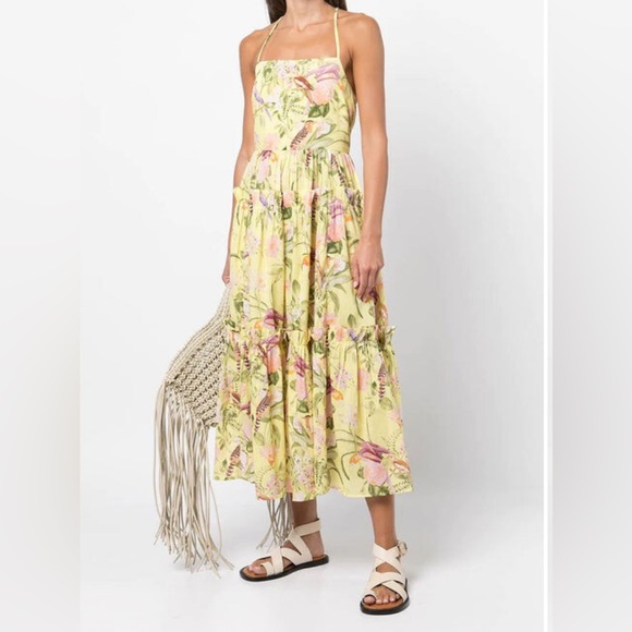Cara Cara Dresses & Skirts - Cara Cara Midi Yellow Harbour Island Dress In Tropical Birds SMALL